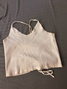 Urbanic White Ribbed Knit Cropped Tank Top
