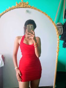 Red Ruched Halter Neck Bodycon Dress