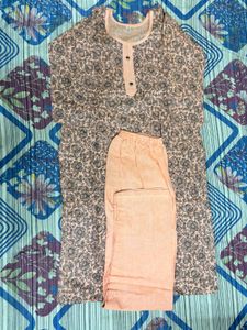 Peach Floral Kurta with Pants Set