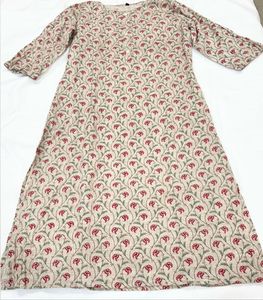 Off White Cotton Kurti with Red Floral Print