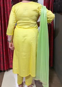 Vibrant Yellow Kurta Set with Ombre Dupatta