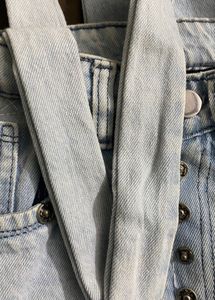 Y2K Light Blue Denim Tote Bag with Chain &amp; Button