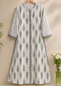 Elegant White & Black Block Print Kurta