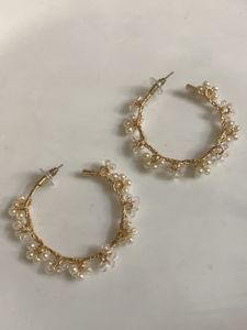 Elegant Pearl &amp; Crystal Hoop Earrings