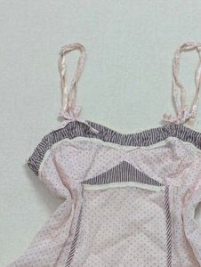 Y2k Coquette Baby Pink Polka Dot Babydoll Top