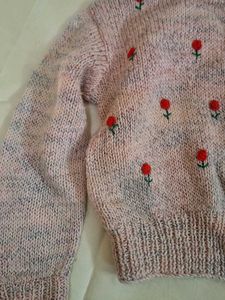 Floral Embroidered Pink Cardigan Hand knitted