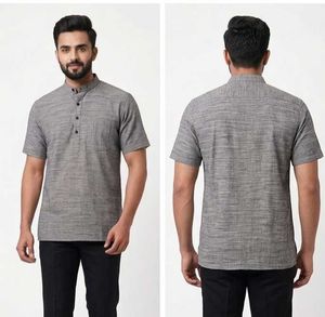 Men's Grey Short Kurta
