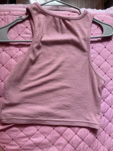 Ribbed Pink Cropped Tank Top