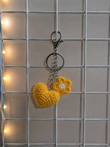 Cute Crochet Heart &amp; Flower Keychain