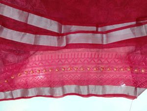 Vibrant Pink Saree with Tassels
