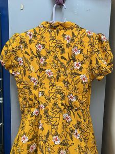Yellow Floral Puff Sleeve Dress