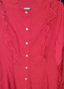 Chic Red Ruffle Button-Up Dress