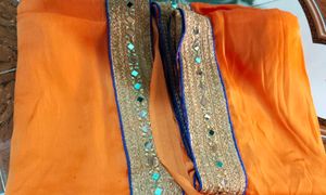 Orange Saree with Mirror Border