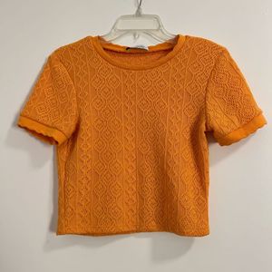 ZARA Crochet Orange Top Short Sleeve