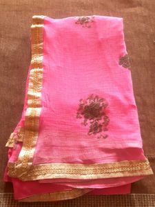 Beautiful Pink Saree with Golden Border without bl