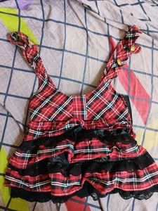Red Plaid Ruffle Top with Lace Trim