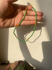 Green And Golden Combination Of Small Beads Mala