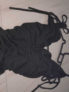 Chic Black Ruched V-Neck Dress