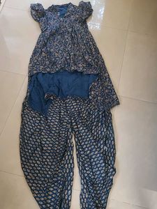 Stylish Blue Floral Kurta with Dhoti Pants