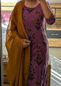 Purple &amp; Mustard Yellow Printed Kurta with Sharara