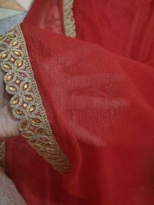 Elegant Red Sequined Saree