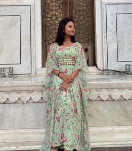 Crop Top And Draped Skirt Co-Ord (Set Of 3)