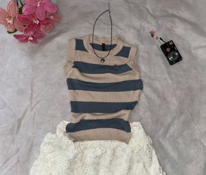 Striped Sleeveless Knit Top 🩵