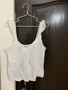 White Ruffle Sleeve Tank Top