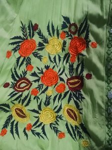 Floral Embroidered Green Anarkali