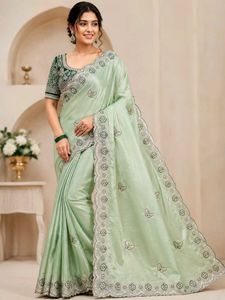Elegant Pastel Green Embroidered Saree