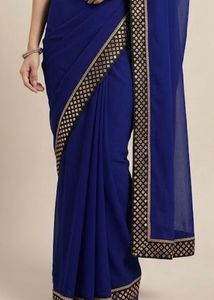 Navy Blue saree with golden motif detailing