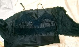 Lace Trimmed Satin Slip Dress