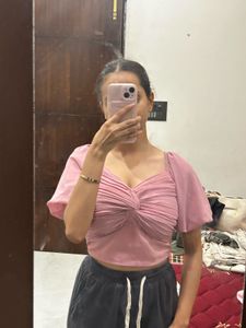 Chic Pink Twist Front Crop Top