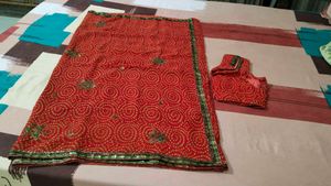 beautiful red sari with stitch blouse