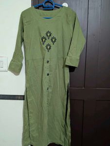Olive Green Embroidered Kurta