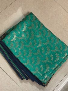 Green Saree with Golden Leaf Print