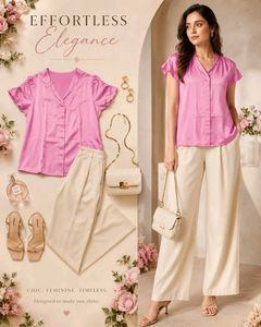 Elegant Pink Satin V-Neck Top