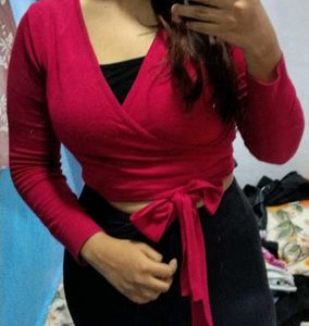 Red Wrap Top with Long Sleeves