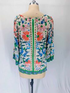 Boho Floral Print Blouse with Tassels