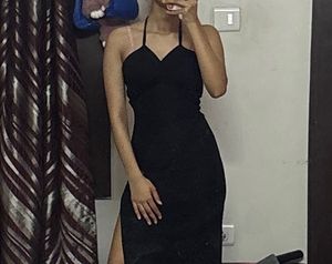 Black Textured Halter Neck Mini Dress