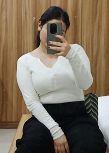 White Fitted Cotton Ribbed Top