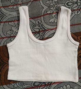 White Ribbed Cropped Tank Top