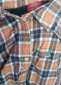Orange &amp; Navy Plaid Button-Up Shirt