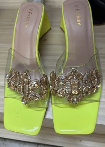 Neon Yellow Embellished heels(Rakhi Sale)