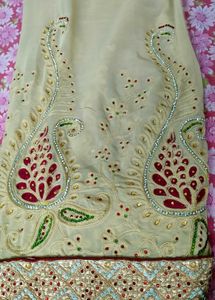 Red And Beige Fully Work Saree