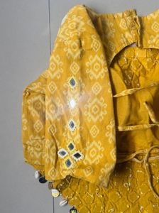 Yellow hand Embroidered Blouse with Mirror Work