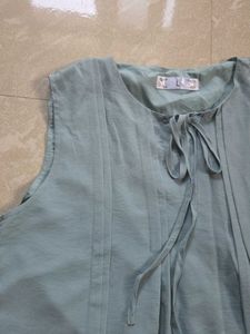 Light Blue Sleeveless Tie-Neck Top