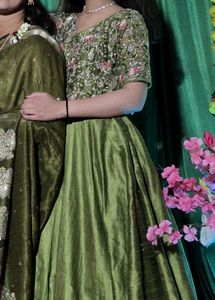 Olive Green Embroidered Gown