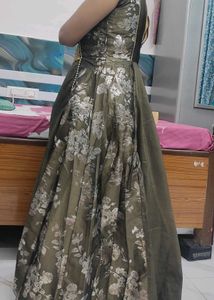 Stylish Olive Green Ethnic Gown