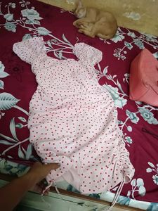 Cute Pink Polka Dot Ruched Mini Dress
